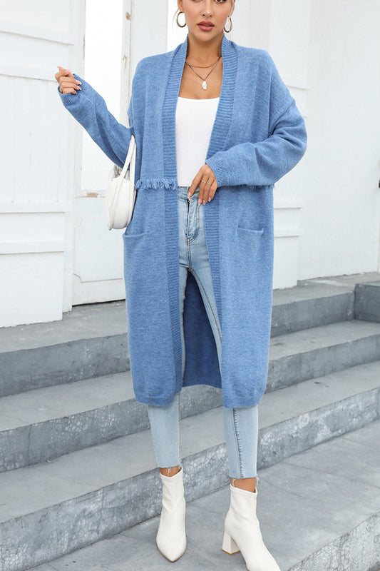 Open Front Pocketed Cardigan BLUE ZONE PLANET