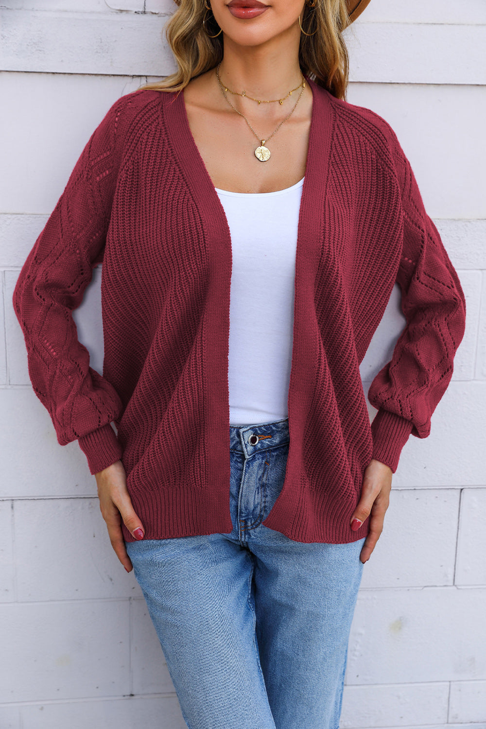 Open Front Rib-Knit Cardigan BLUE ZONE PLANET