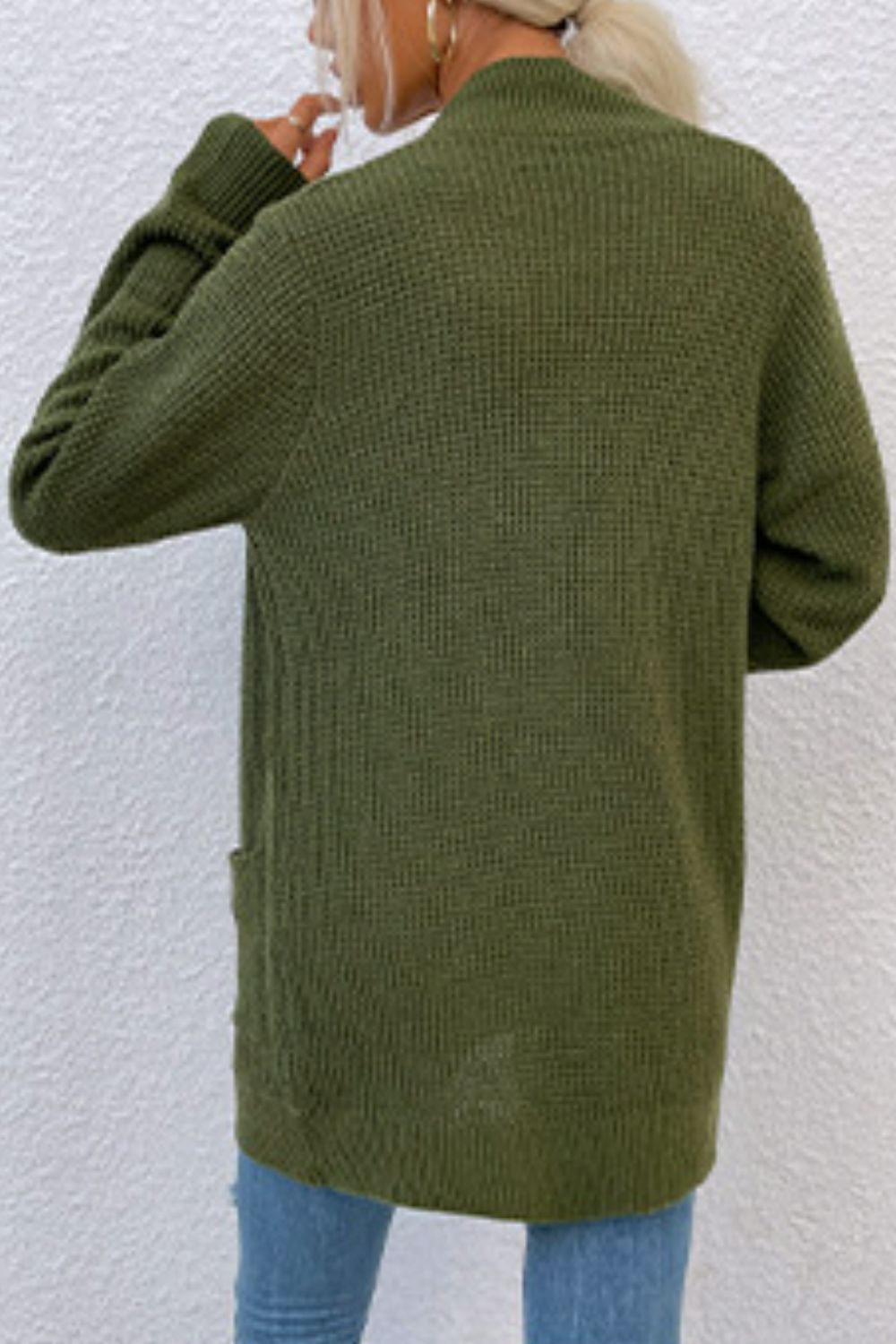 Open Front Rib-Knit Cardigan with Pockets BLUE ZONE PLANET
