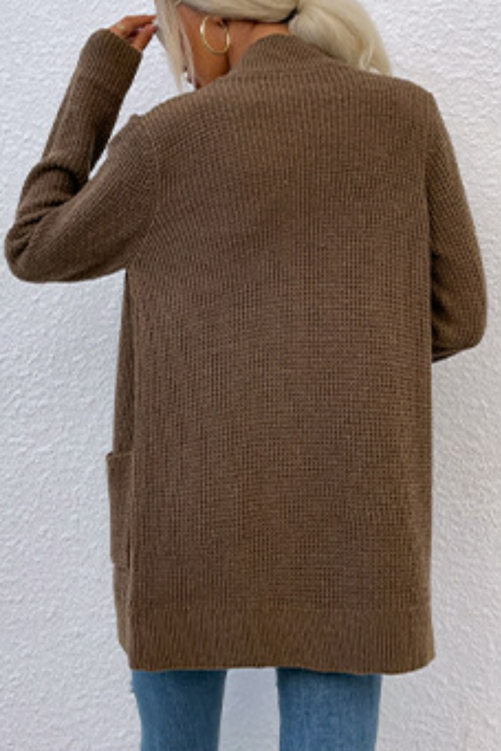 Open Front Rib-Knit Cardigan with Pockets BLUE ZONE PLANET