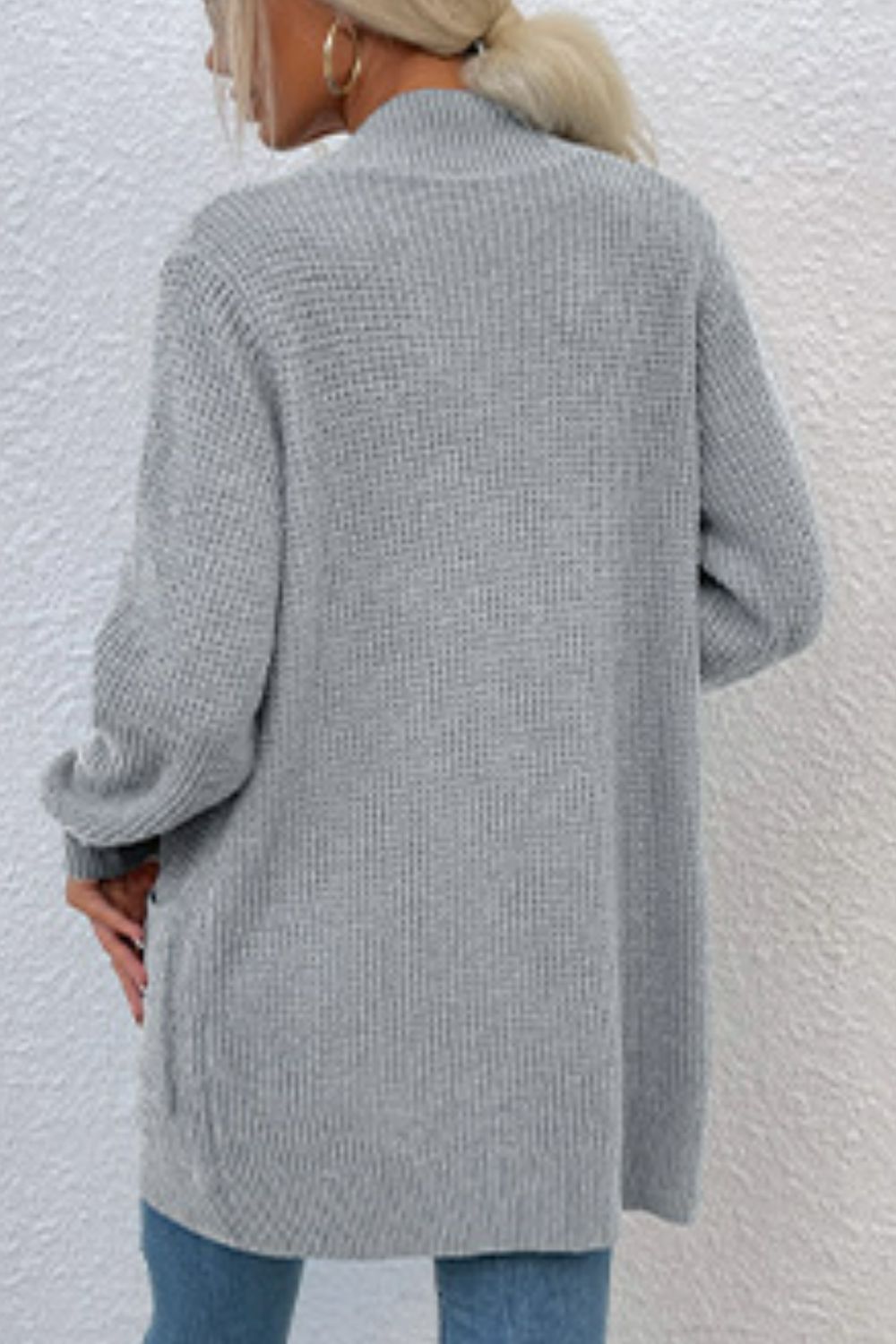 Open Front Rib-Knit Cardigan with Pockets BLUE ZONE PLANET