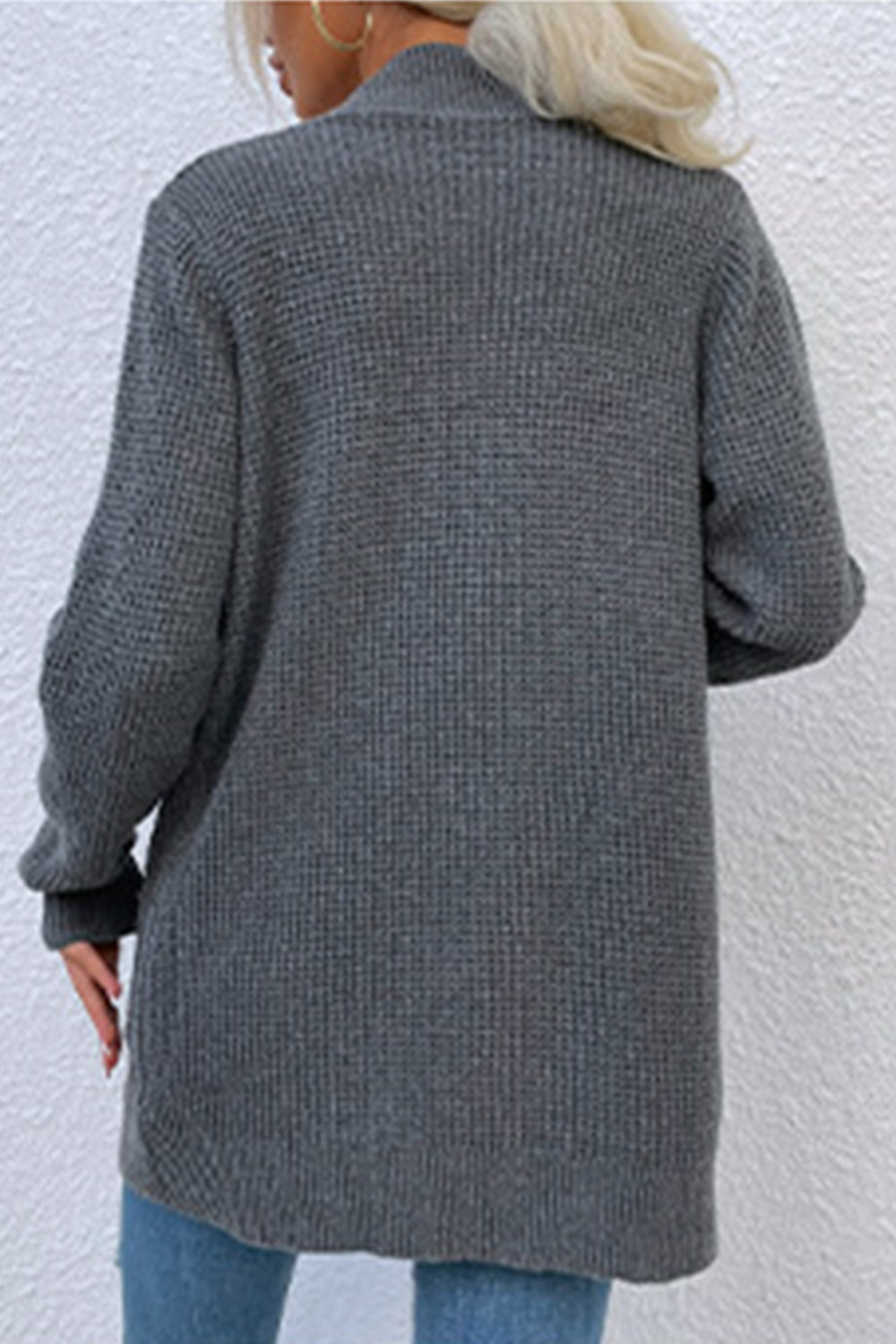 Open Front Rib-Knit Cardigan with Pockets BLUE ZONE PLANET