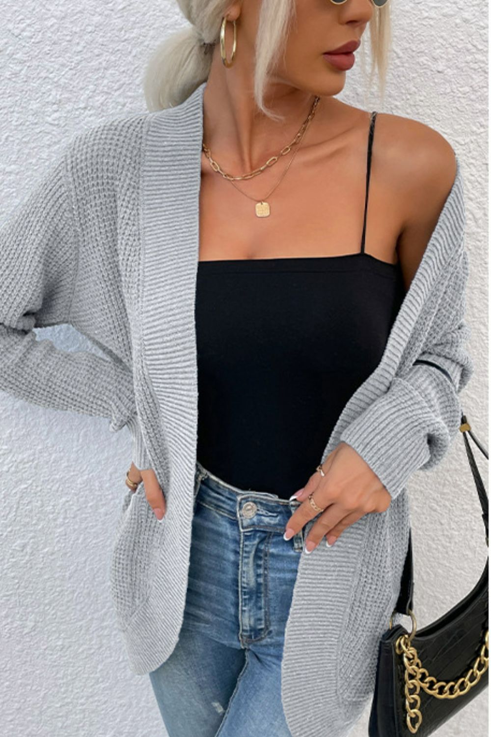 Open Front Rib-Knit Cardigan with Pockets BLUE ZONE PLANET