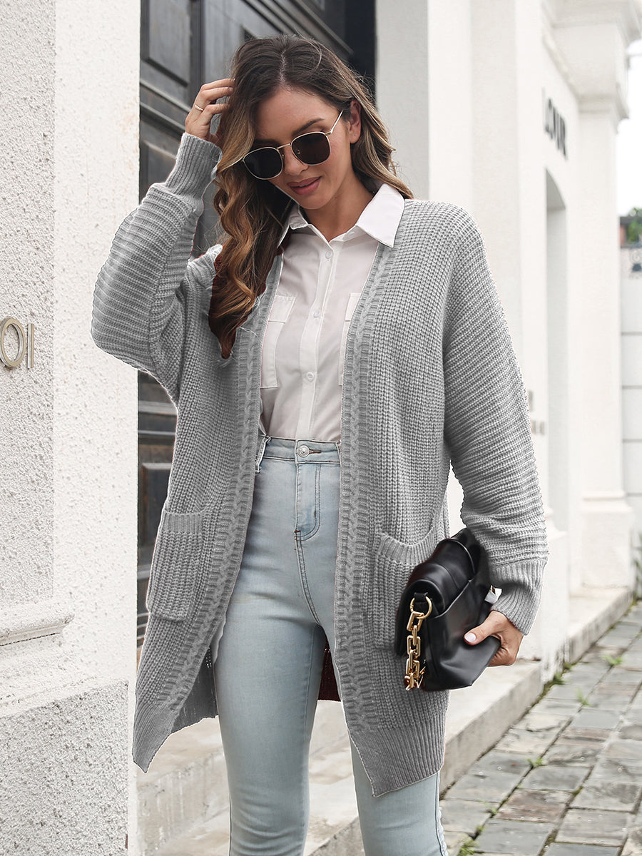 Open Front Rib-Knit Cardigan with Pockets BLUE ZONE PLANET