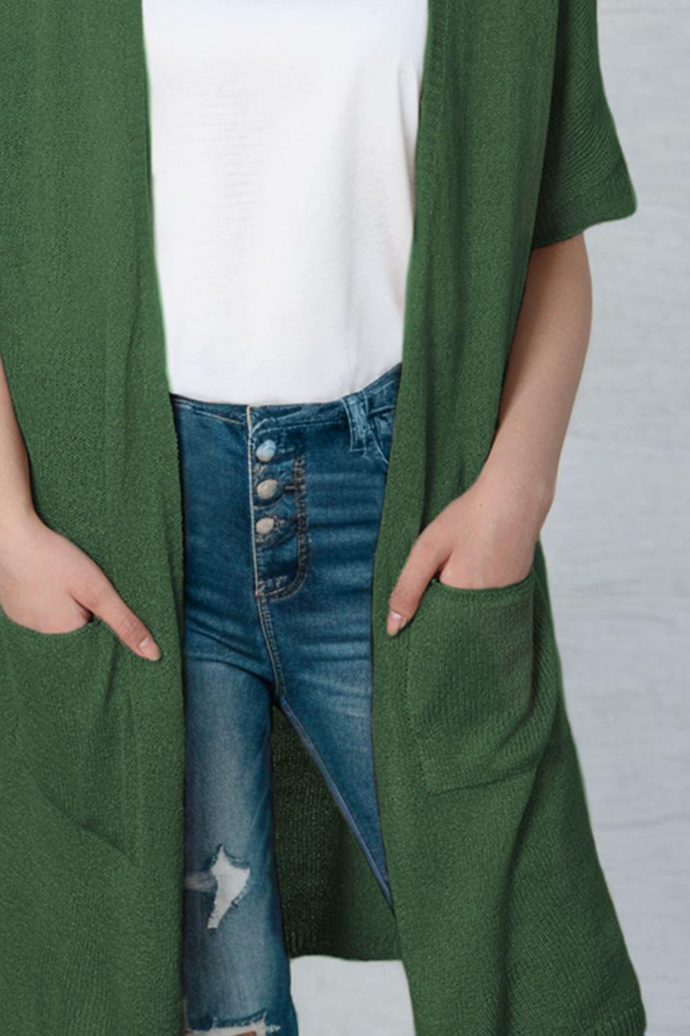Open Front Sweater Cardigan with Pockets BLUE ZONE PLANET