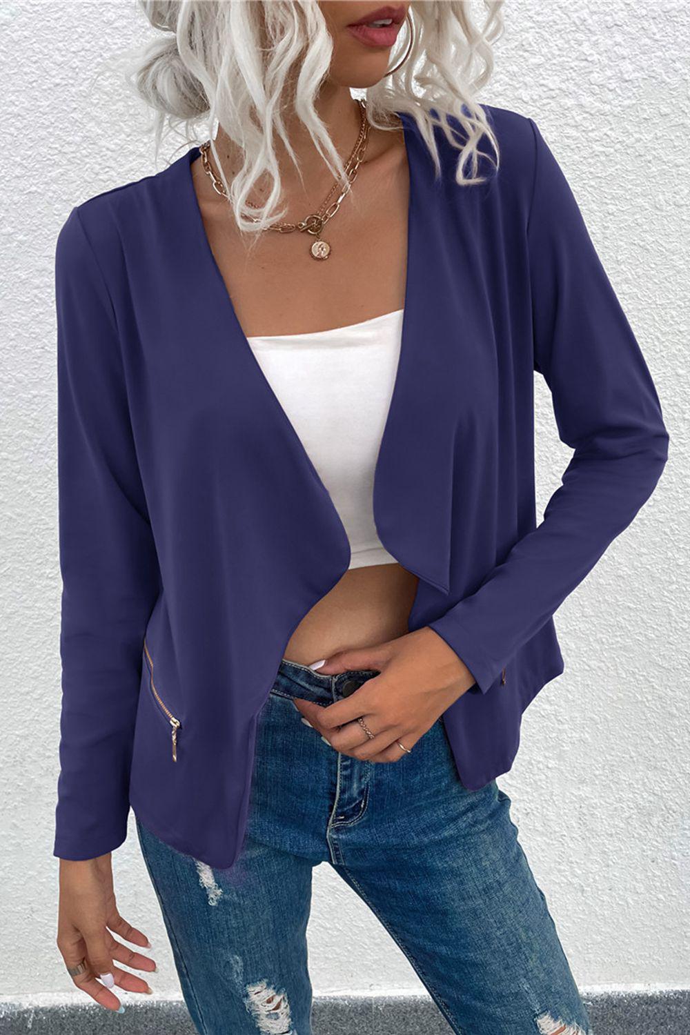 Open Front Zipper Pocket Cardigan BLUE ZONE PLANET