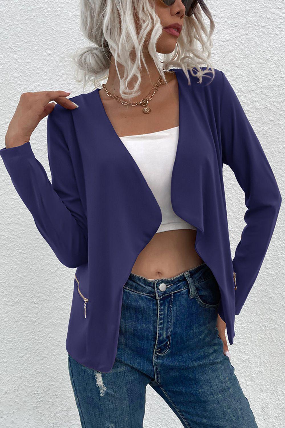Open Front Zipper Pocket Cardigan BLUE ZONE PLANET