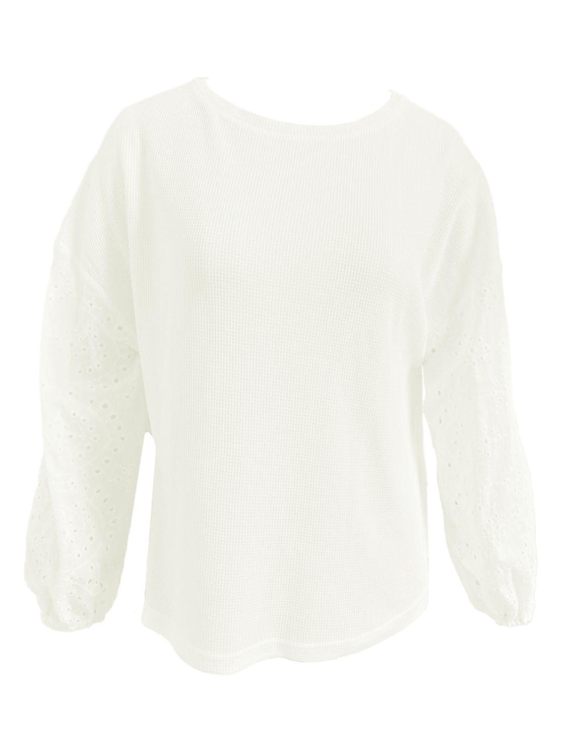 Openwork Dropped Shoulder Boat Neck Blouse BLUE ZONE PLANET