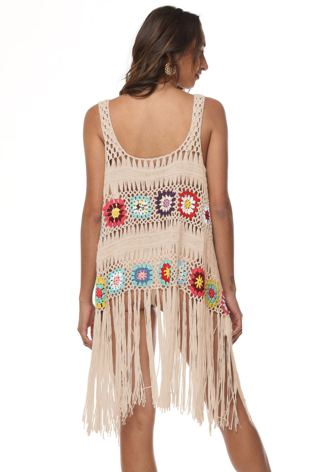Openwork Fringe Detail Embroidery Sleeveless Cover-Up BLUE ZONE PLANET