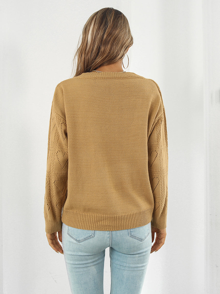 Openwork V-Neck Sweater BLUE ZONE PLANET