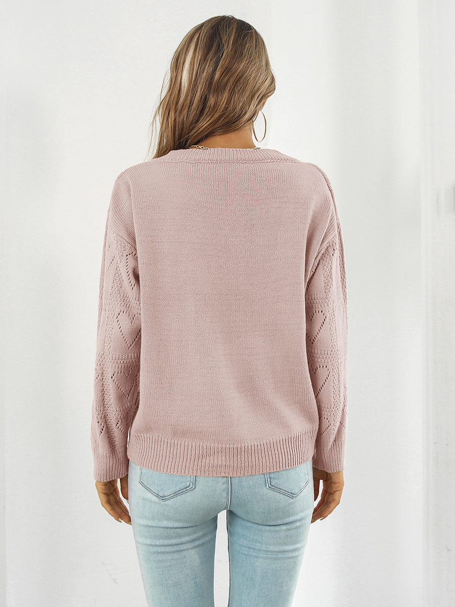 Openwork V-Neck Sweater BLUE ZONE PLANET