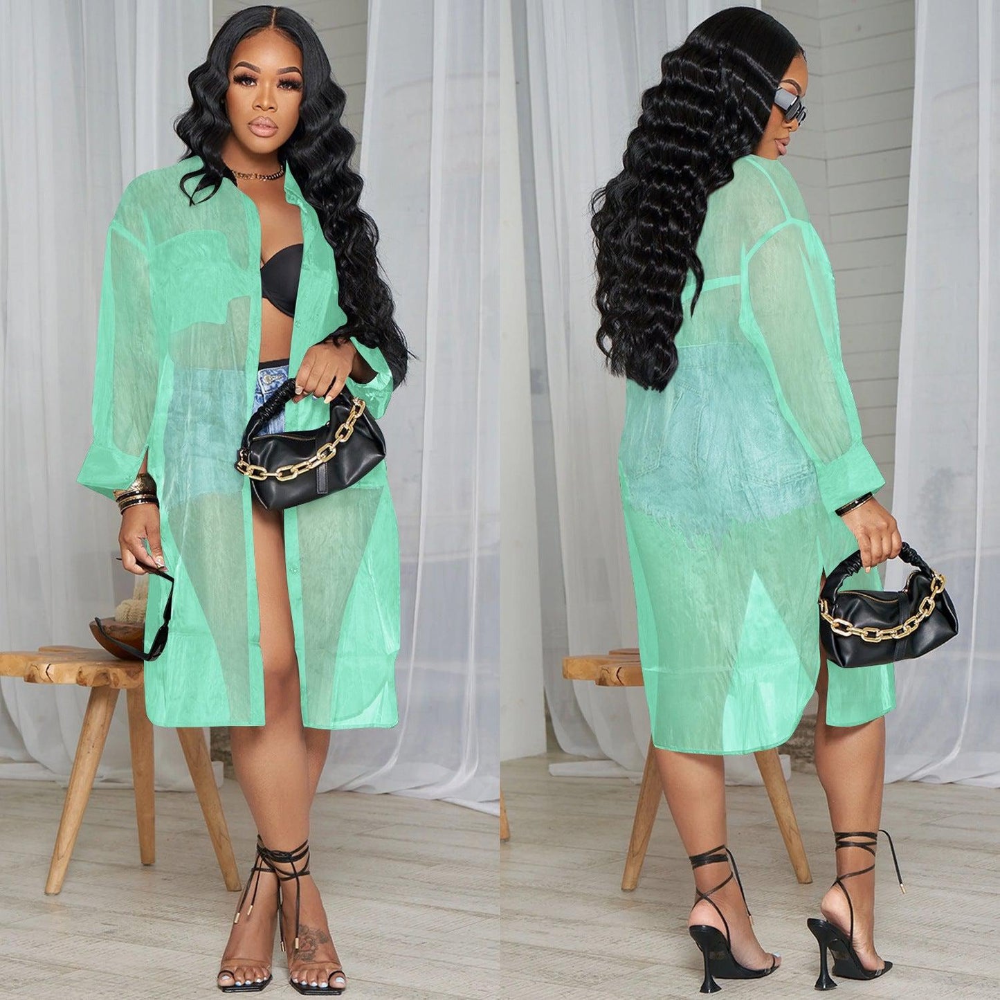 Organza Open Front Chiffon Kimono Cardigan iYoowe DropShipping