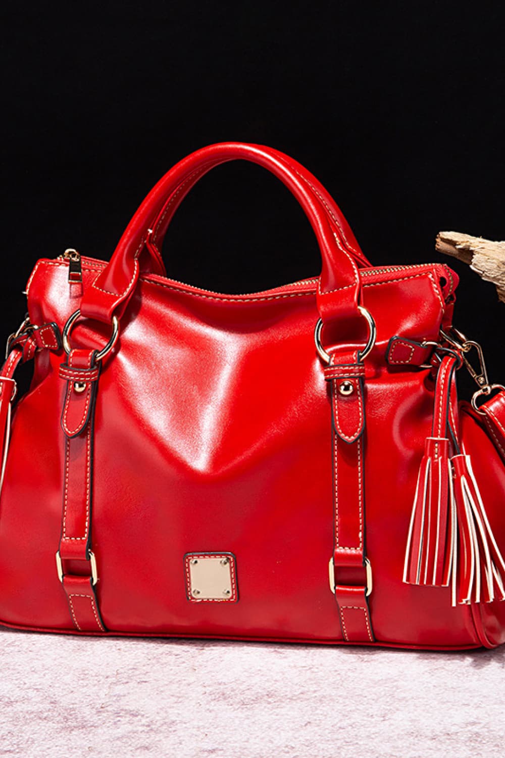 PU Leather Handbag with Tassels BLUE ZONE PLANET