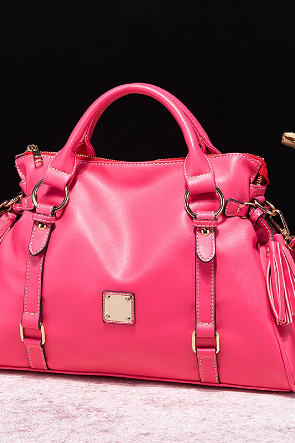 PU Leather Handbag with Tassels BLUE ZONE PLANET