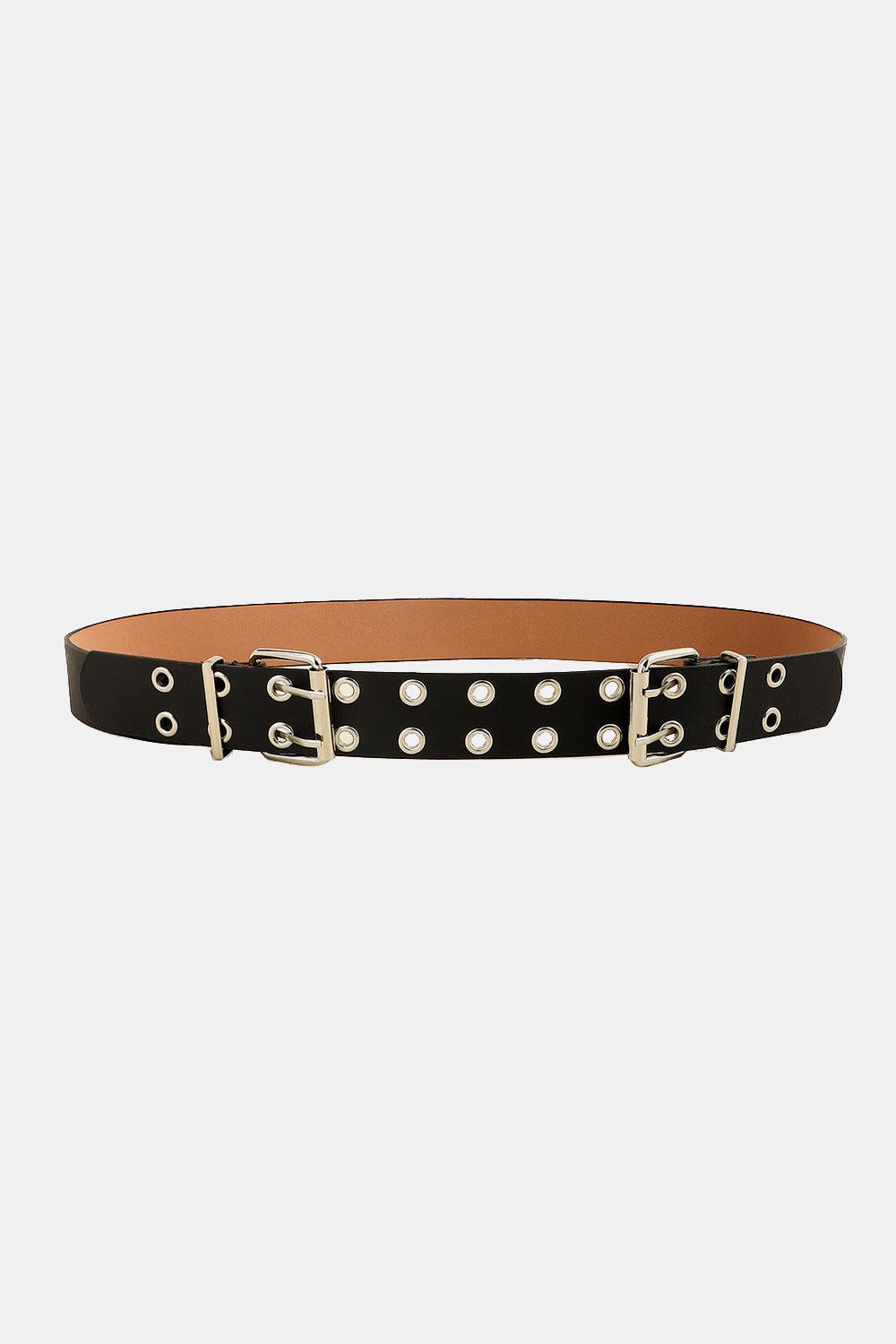 PU Leather Two Row Eyelet Belt BLUE ZONE PLANET