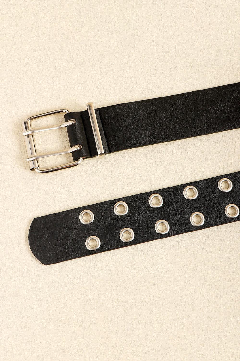 PU Leather Two Row Eyelet Belt BLUE ZONE PLANET