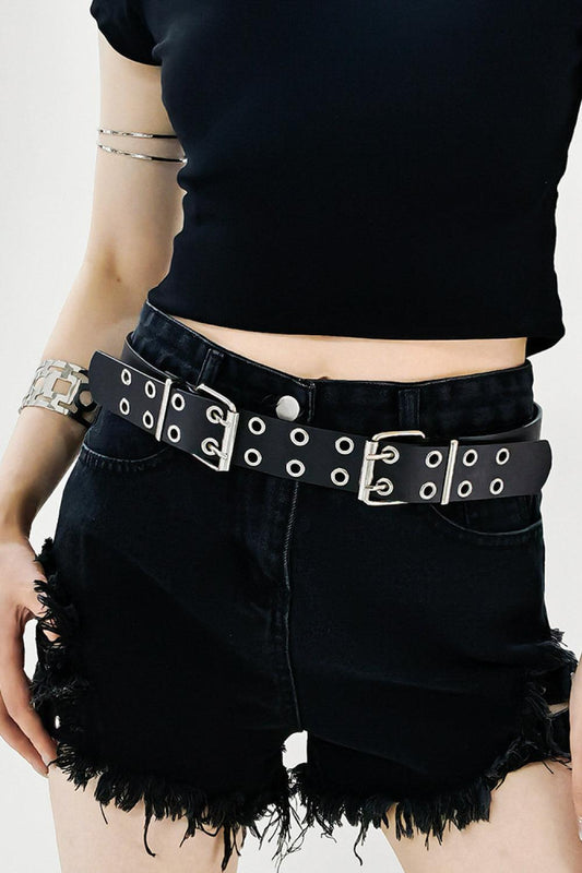 PU Leather Two Row Eyelet Belt BLUE ZONE PLANET