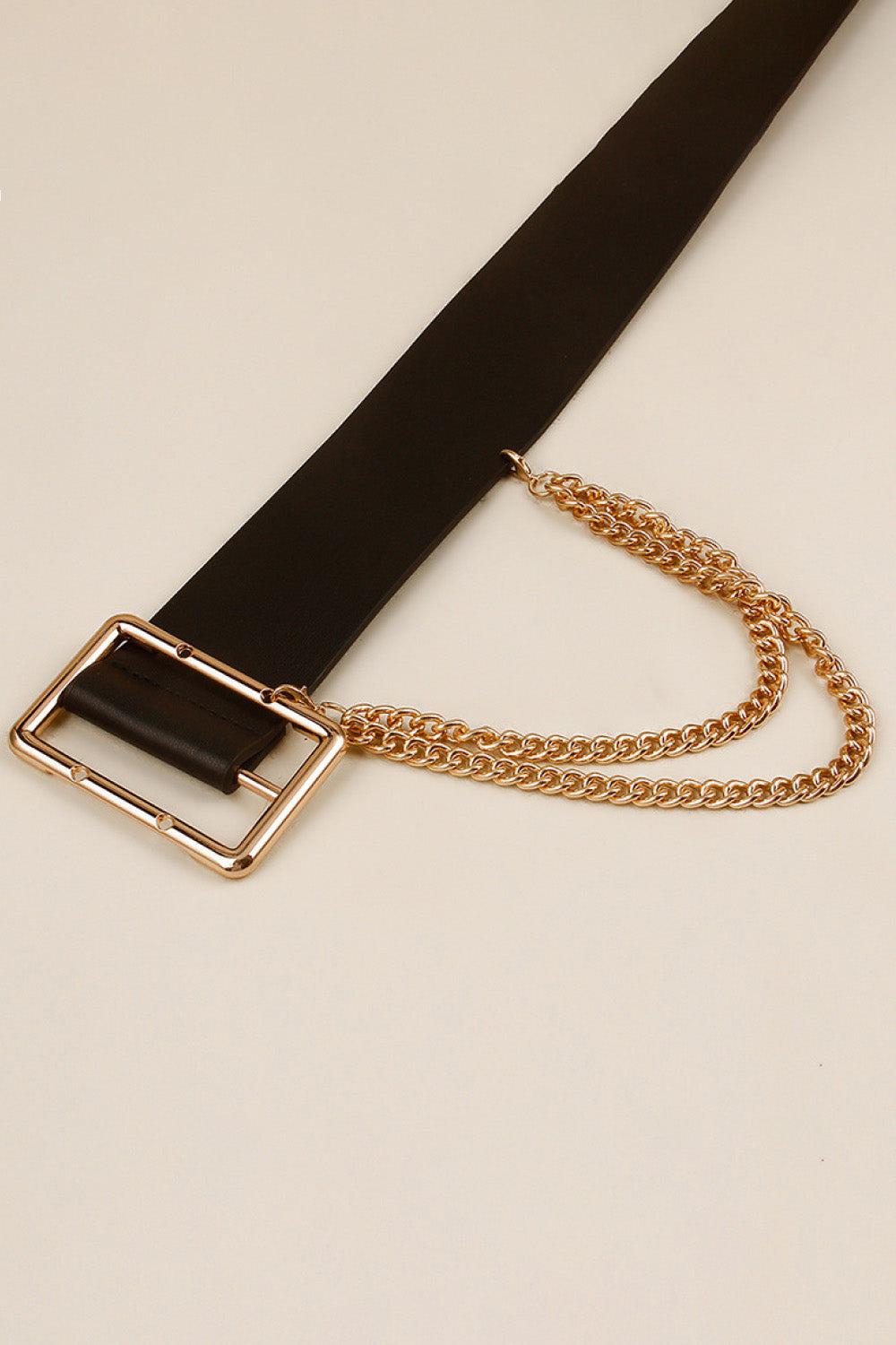 PU Leather Wide Belt with Chain BLUE ZONE PLANET