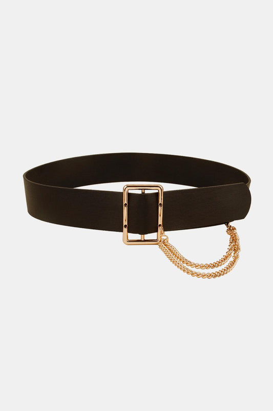 PU Leather Wide Belt with Chain BLUE ZONE PLANET