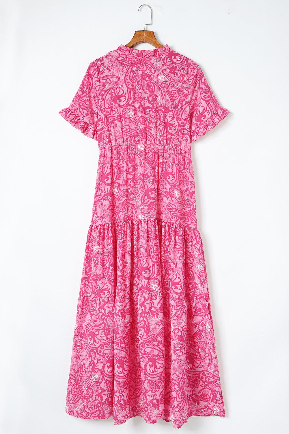 Paisley Print Flounce Sleeve Maxi Dress BLUE ZONE PLANET
