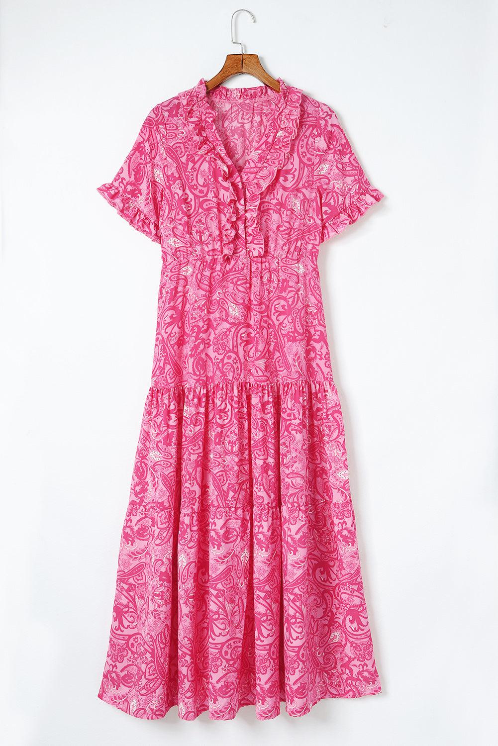 Paisley Print Flounce Sleeve Maxi Dress BLUE ZONE PLANET