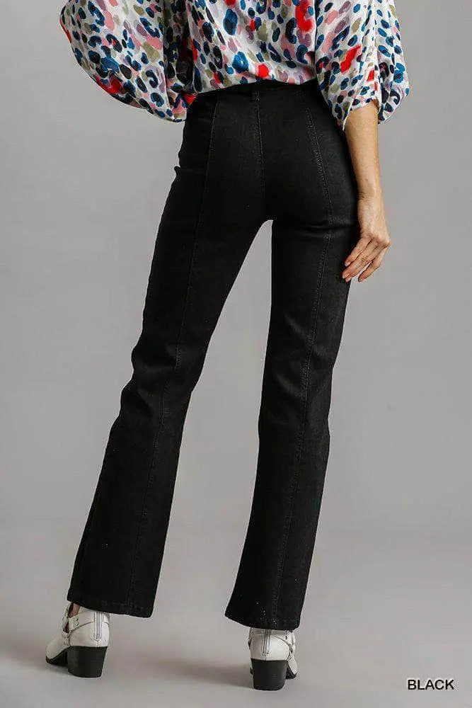 Panel Straight Cut Denim Jeans With Pockets Blue Zone Planet