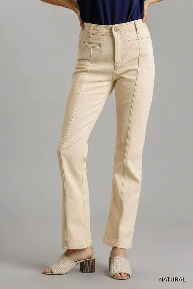 Panel Straight Cut Denim Jeans With Pockets Blue Zone Planet