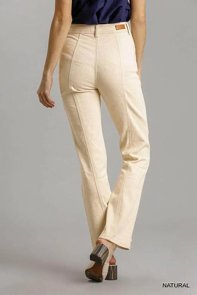 Panel Straight Cut Denim Jeans With Pockets Blue Zone Planet