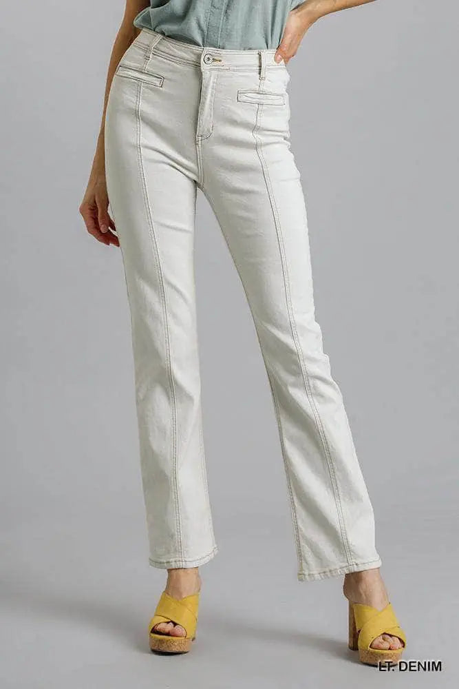 Panel Straight Cut Denim Jeans With Pockets Blue Zone Planet