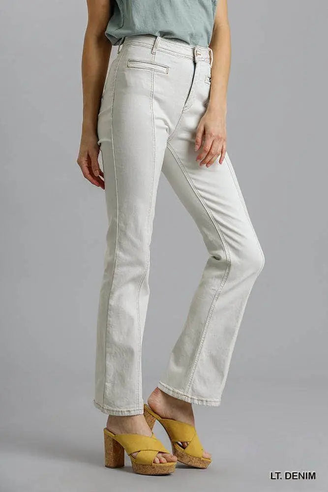 Panel Straight Cut Denim Jeans With Pockets Blue Zone Planet