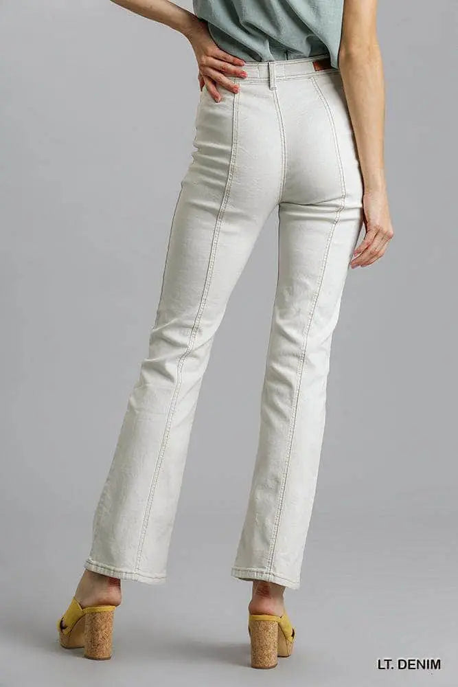Panel Straight Cut Denim Jeans With Pockets Blue Zone Planet