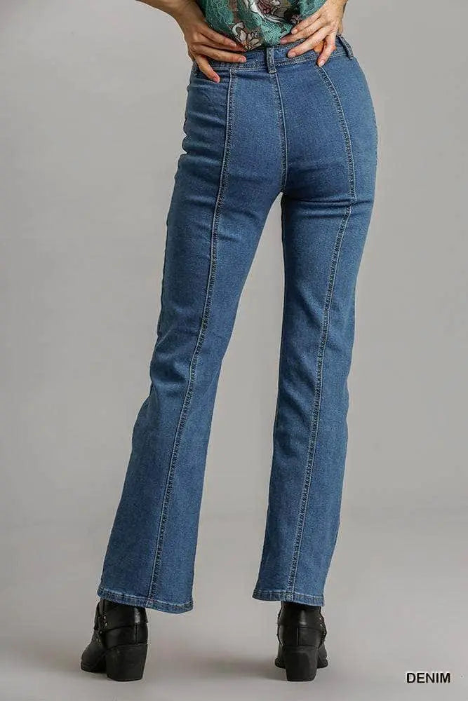 Panel Straight Cut Denim Jeans With Pockets Blue Zone Planet
