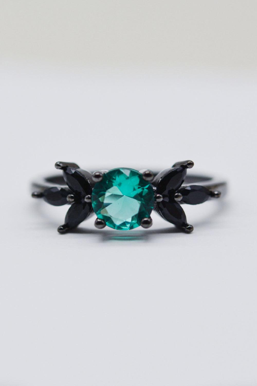 Paraiba Tourmaline and Zircon Leaf Ring BLUE ZONE PLANET
