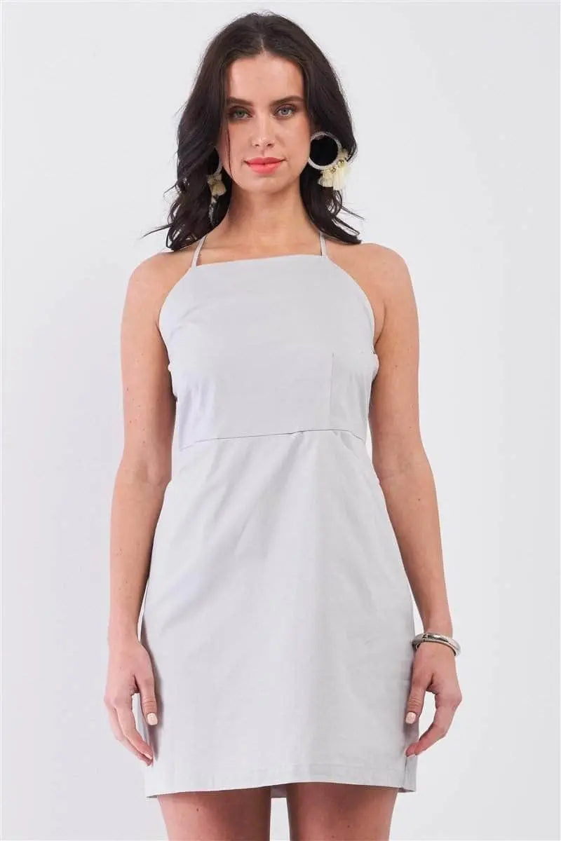Perfect for summer date Back Self-Tie Apron Mini Dress Blue Zone Planet