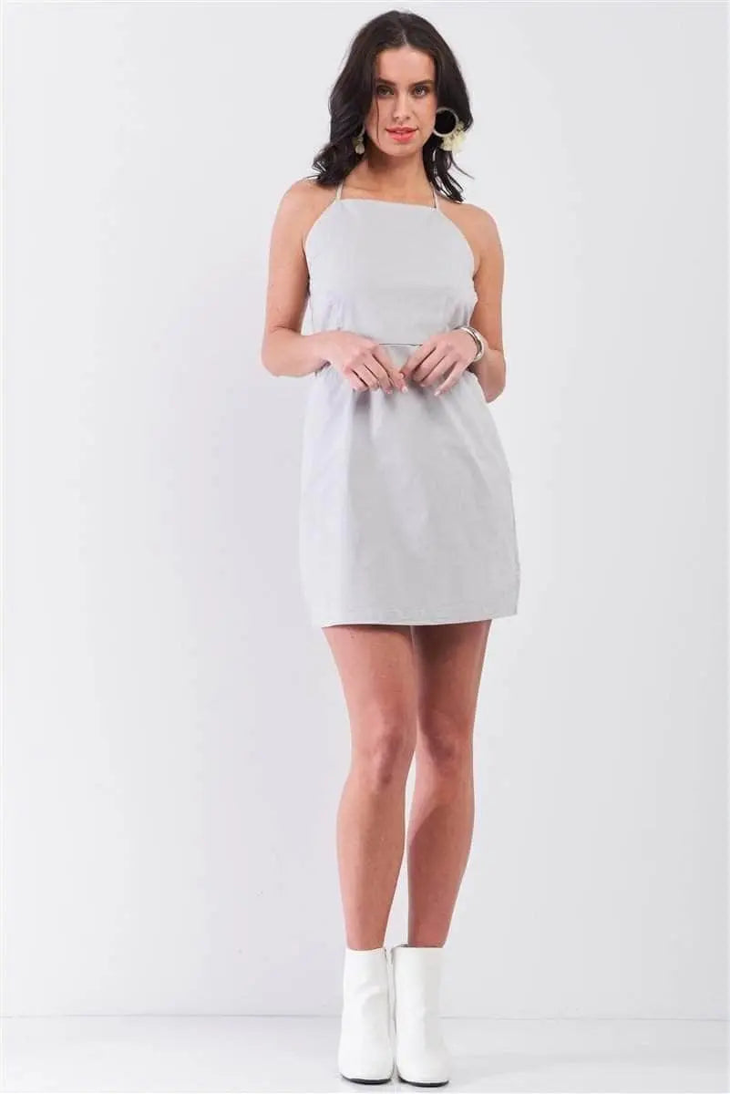 Perfect for summer date Back Self-Tie Apron Mini Dress Blue Zone Planet