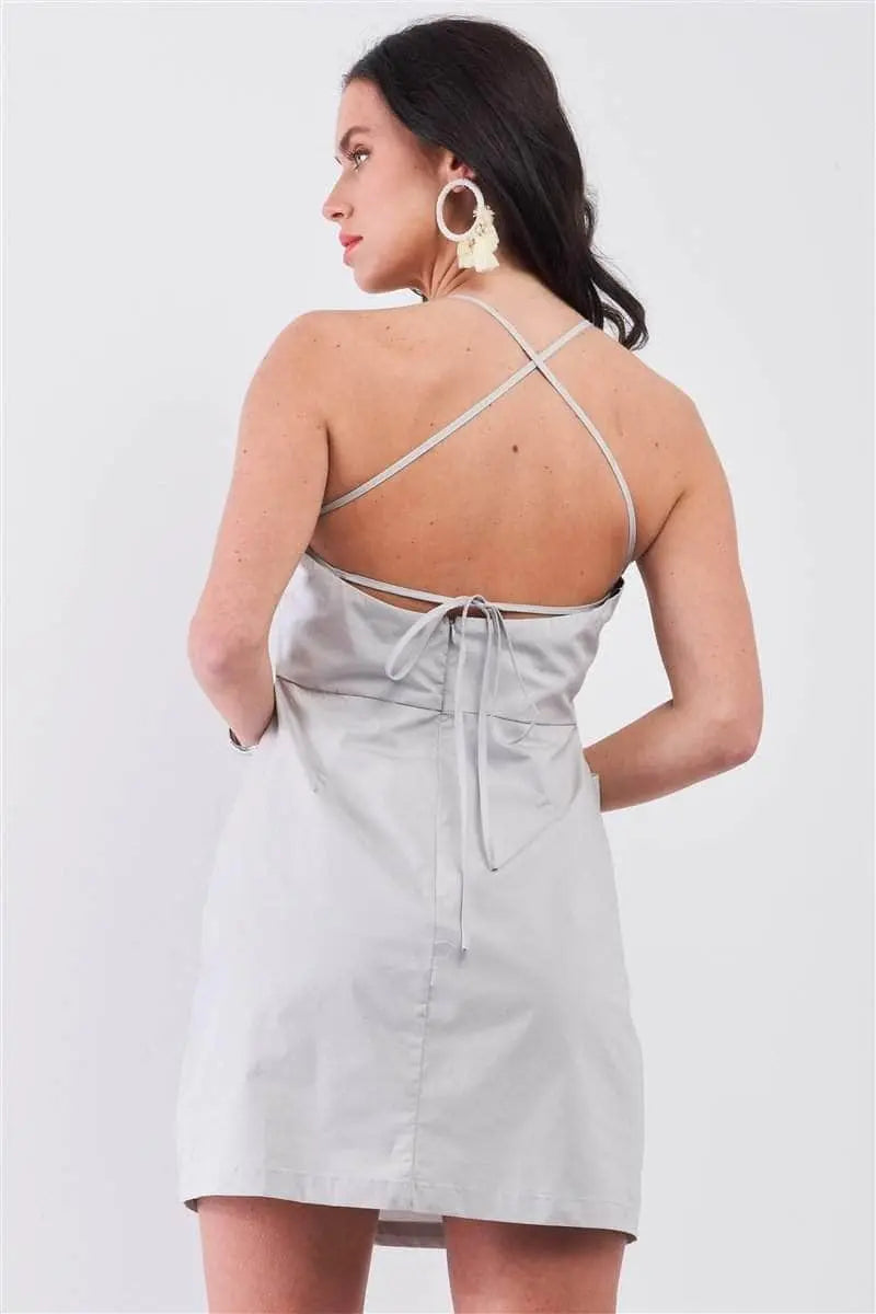 Perfect for summer date Back Self-Tie Apron Mini Dress Blue Zone Planet