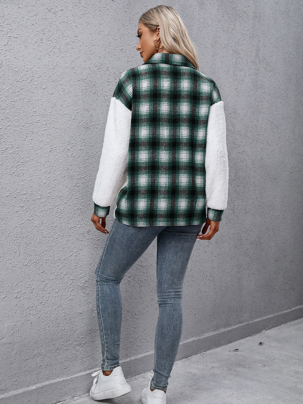 Plaid Collared Neck Button Down Jacket BLUE ZONE PLANET