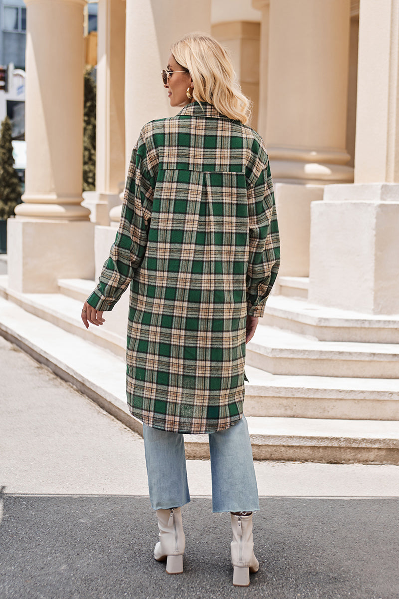 Plaid Collared Neck Long Sleeve Shirt BLUE ZONE PLANET