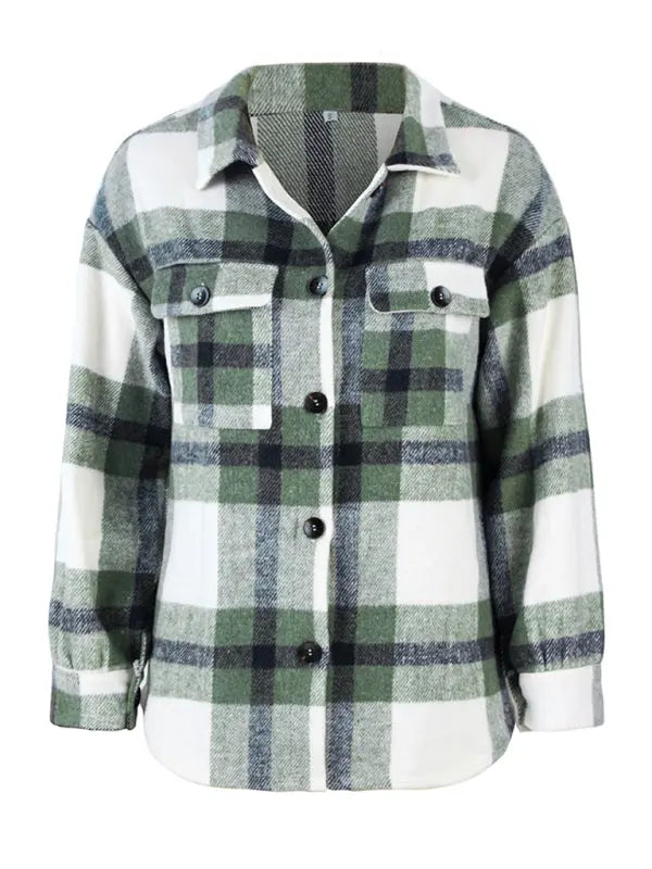 Plaid long sleeve shirt coat BLUE ZONE PLANET