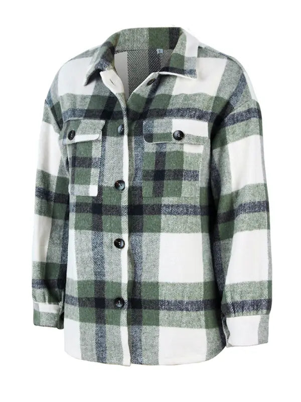 Plaid long sleeve shirt coat BLUE ZONE PLANET
