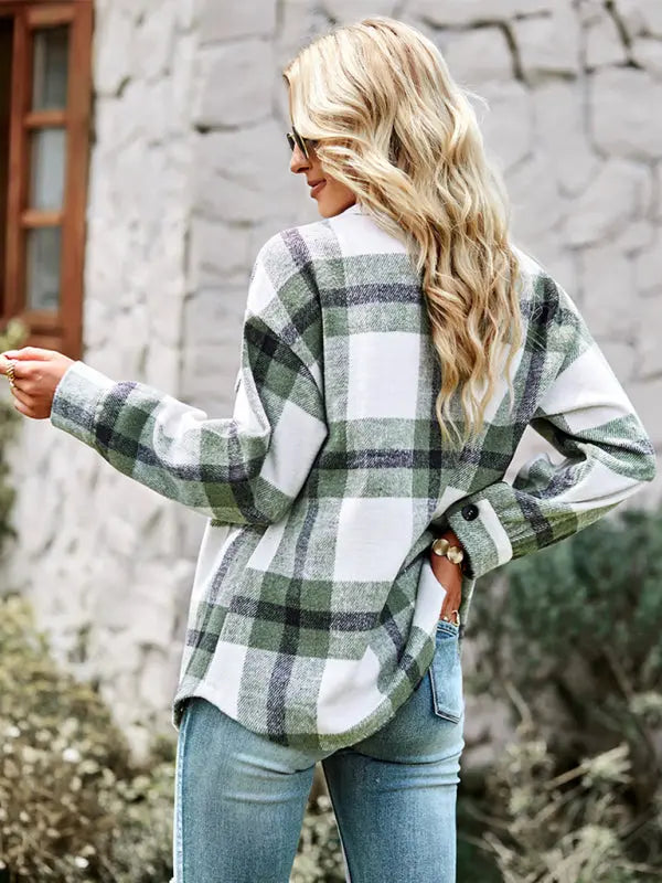 Plaid long sleeve shirt coat BLUE ZONE PLANET
