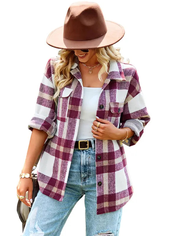Plaid long sleeve shirt coat BLUE ZONE PLANET