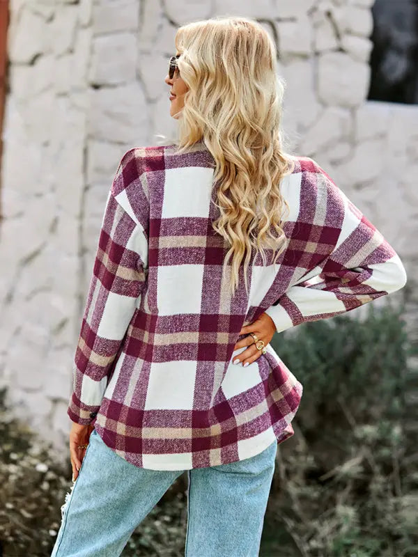 Plaid long sleeve shirt coat BLUE ZONE PLANET
