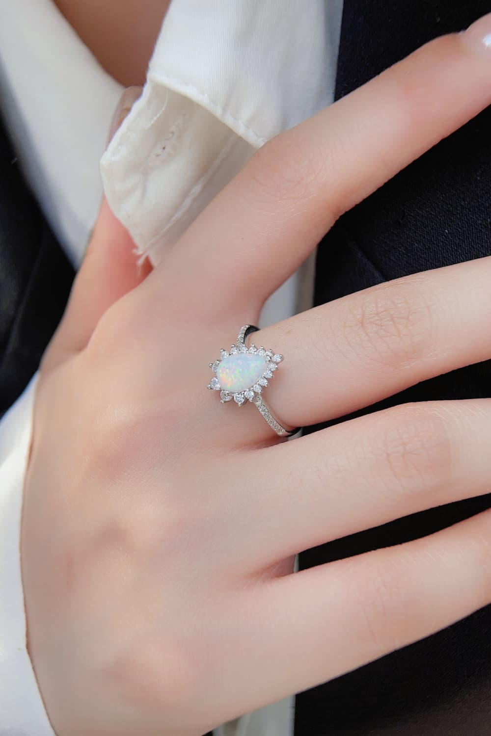 Platinum-Plated Opal Pear Shape Ring BLUE ZONE PLANET