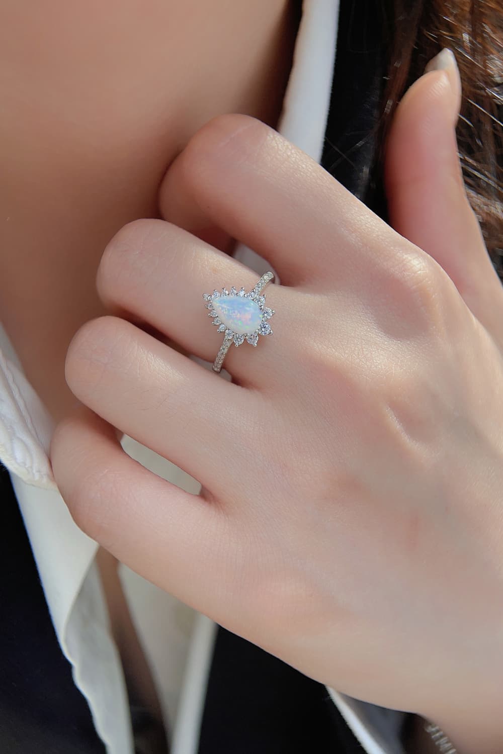 Platinum-Plated Opal Pear Shape Ring BLUE ZONE PLANET