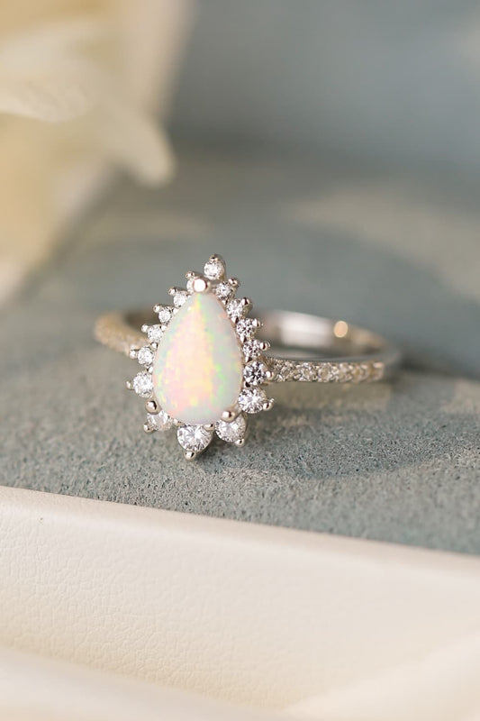 Platinum-Plated Opal Pear Shape Ring BLUE ZONE PLANET
