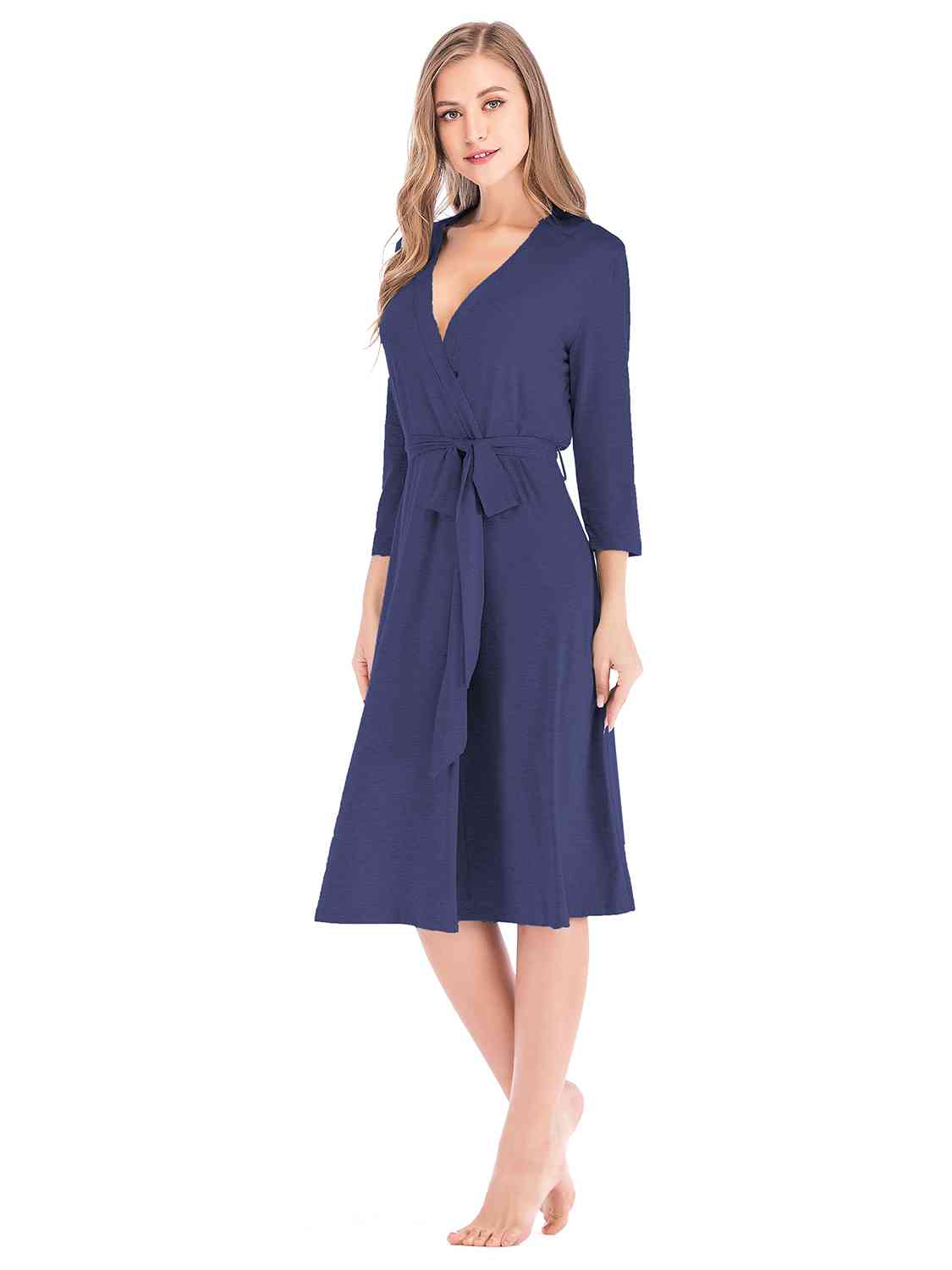 Plunge Tie Front Night Dress BLUE ZONE PLANET