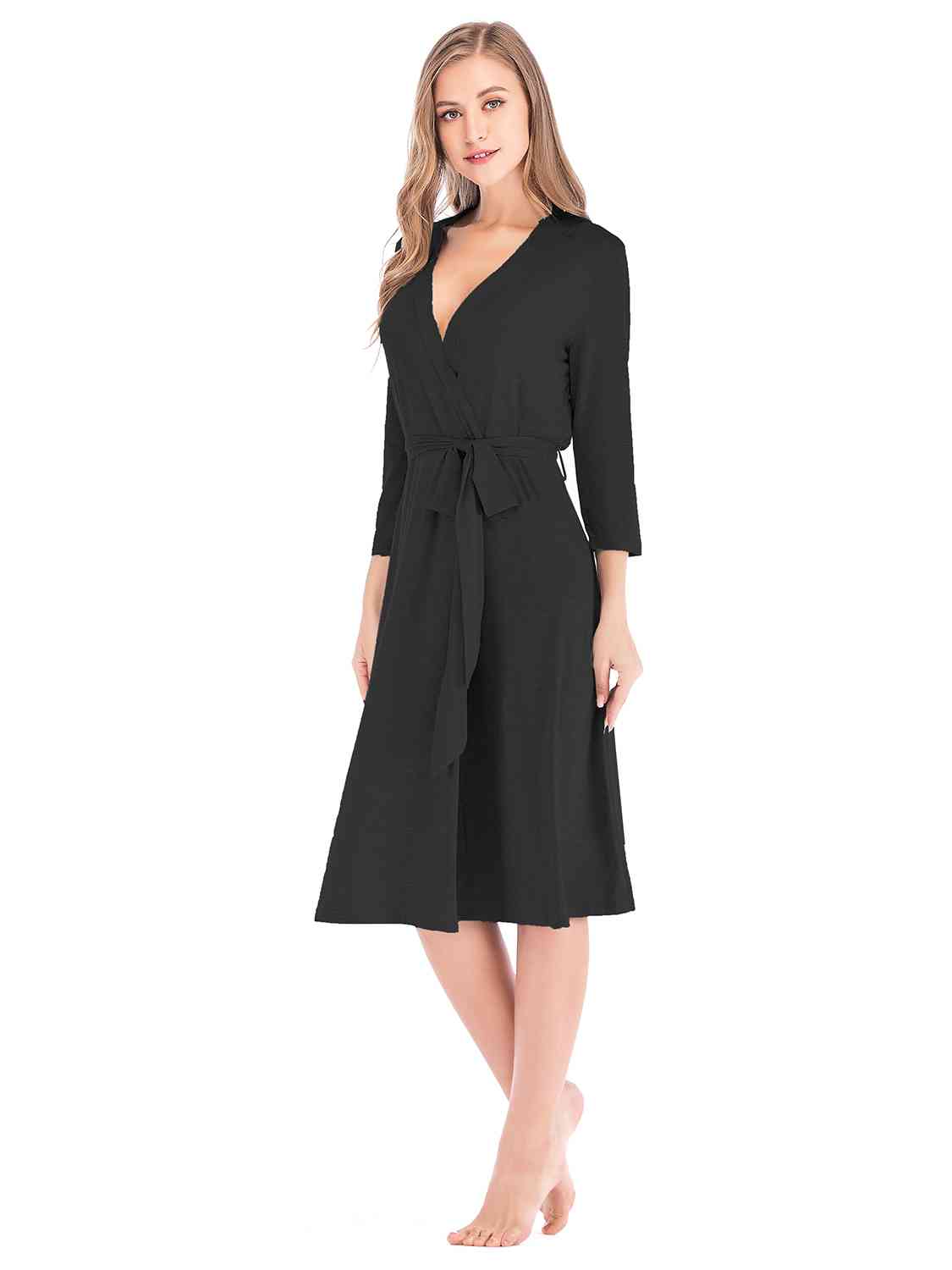 Plunge Tie Front Night Dress BLUE ZONE PLANET