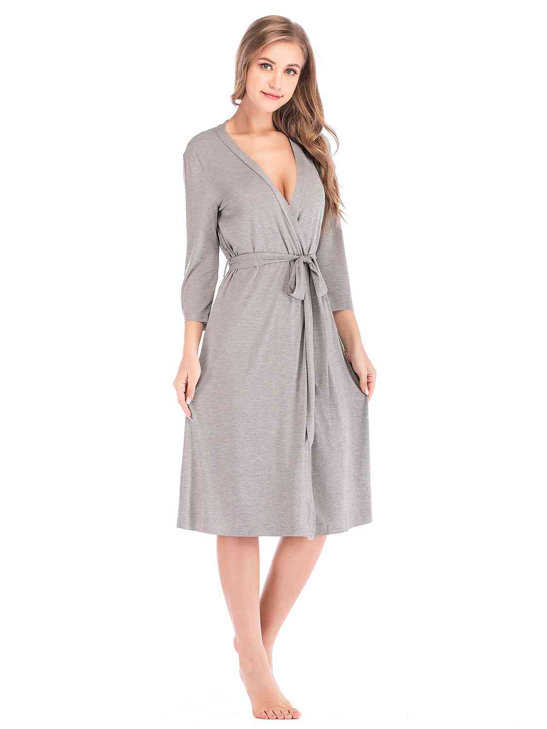 Plunge Tie Front Night Dress BLUE ZONE PLANET