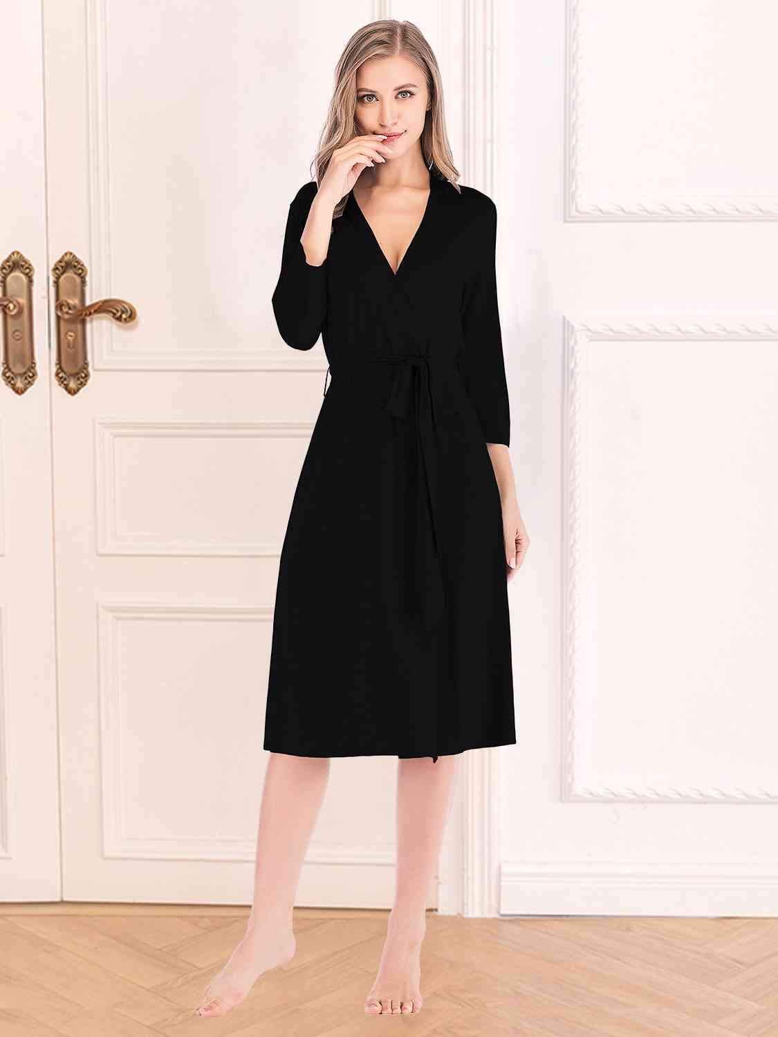 Plunge Tie Front Night Dress BLUE ZONE PLANET